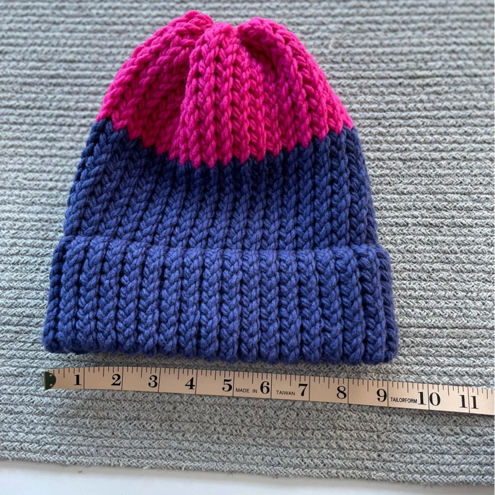 Handknit Purple Fuschia Pink Beanie Winter Hat
